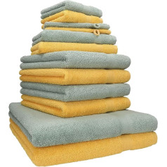 Betz 12-Piece Premium Towel Set 100% Cotton 2 Bath Towels 4 Hand Towels 2 Guest Towels 2 Flannels 2 Wash Mitts Honey Yellow / Hay Green