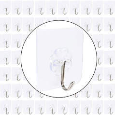 ZEONHEI 100 Pieces 10 kg Self-Adhesive Hooks, No Drilling, Waterproof, Self-Adhesive Wall Hooks, Transparent Seamless Adhesive Hooks for Hanging, Home, Kitchen, Bathroom