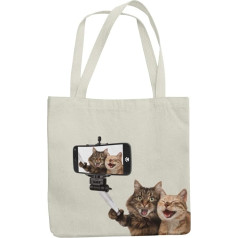 Funny Cat Selfie Tote Bag Echo Bag for Life Shopping Beach Bag Ideal for Someone Who Is Cat Lovers, natural