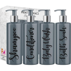 Print Maniacs Grey Mrs Hinch Inspired Personalizētas 500 ml pudeles ar sūkni vannas istabai Šampūns Kondicionieris Dušas želeja Vannas mērce (melna)