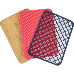 Trebonn - Trilogy Chop Drain & Rest Virtuves komplekts Bambusa dēlītis 34 x 24 cm Trauku notecinātājs un silikona trivets