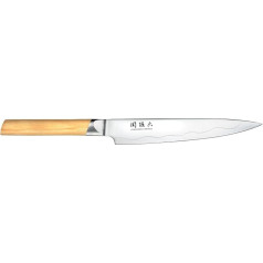 KAI Seki Magoroku Composite Allzweckmesser 15 cm Klingenlänge - SUS420J2 Edelstahl 56 HRC /VG 10 Stahl 61 HRC - heller gemaserter Pakkaholzgriff - Handgefertigt in Japan - Durchgehender Erl