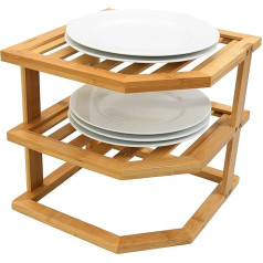 3 Tier Kitchen Corner Shelf Plate Rack Cabinet Organiser Made of Natural Bamboo