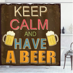 ABAKUHAUS Keep Calm Shower Curtain, Have A Beer Vintage Fabric Bathroom Decoration Set with Hooks, 175 x 200 см, Multicoloured