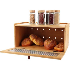 AKOLAFE Bread Bin Wood Bamboo Brown 40 x 24 x 20 cm Bread Box Stackable Bread Storage Box Bread Container with Lid for Fresh Bread Food