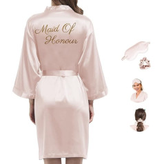 Y WJing Yi Jia Sieviešu zīda bridesmaid Bathrobe Sieviešu satīna līgavas Bathrobe kāzu puse ar acu masku un matu kaklasaiti 3-in-1 komplekts Monogramma drukāt kāzu kleita Kimono Bathrobe