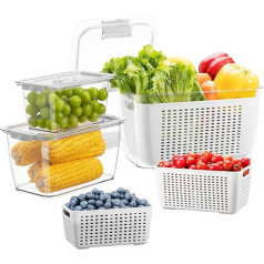 Luxear Frischhaltedosen Obst Gemüse mit Deckel Sieb, 3Set 4L+1,7L+0,5L BPA frei Vorratsdosen, Frischhalteboxen dicht trennbar, Kühlschrank Organizer Salat Aufbewahrung, Nicht geeignet für Spülmaschine