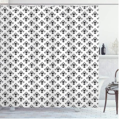 ABAKUHAUS Fleur De Lis Shower Curtain, West Baroque Fabric Fabric Bathroom Decoration Set with Hooks, 175 x 200 cm, White Black