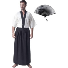 KRUIHAN Japāņu kimono Vīriešu jukata kimono halāts Japāņu tradicionālā samuraja uniforma Cosplay kostīms Japāņu stila apģērbs Haori jaka Top Hakama svārku komplekts, viens izmērs