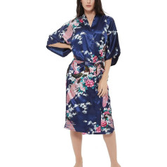 Damen-Kimono, Satin, Rosen-Druck, Premium-Pfau, Brautjungfer, Braut, Morgenmantel, Nachtwäsche, Nachtwäsche