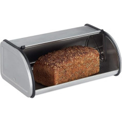 Relaxdays 10023832, Silber Brotkasten Edelstahl, Kleine Brotbox, Brot frisch halten, flach und Platz, 20,5 x 33,5 x 13,5 cm