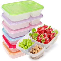 Kurtzy Bento Lunchbox Wiederverwendbare 3 Fächer (7 tlgs.) Durchsichtige Boxen mit Deckel Set - Mikrowelle, Geschirrspüler & Gefrierschrank Sicher - Stapelbare Kunststoff Brotdose Erwachsene & Kinder