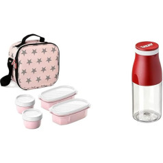 TATAY Urban Food Casual - Cool Bag, 3L ietilpība, 4 plastmasas trauki (2 x 0,5L, 2 x 0,2L) bez BPA, rozā ar zvaigznītēm. Izmēri 22,5 x 10 x 22 cm + Urban Drink ūdens pudele, 400 ml.