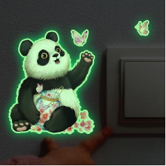 Sienas uzlīme Bērnu istaba Cute Panda Butterfly Luminous Stars Bērnu istabas sienas apdare Sienas uzlīme Luminous Stars Pašlīmējoša Glow in the Dark Sienas uzlīme Bērnu istaba Meitenes Zēni Zēni