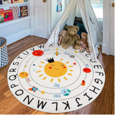 AKUNRUG Kinderteppich Rund,120CM ABC Alphabet Spielteppich Kinder,Antirutsch Waschbar Niedlich Planeten des Sonnensystems Teppich Kinderzimmer,Pädagogischer Kinderzimmer Teppiche für Junge Mädchen