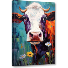 CCWACPP Colourful Cow Picture Wall Decoration Animal Cattle Canvas Wall Print Abstract Animals Painting Rustic Farmhouse Decor 40x60cm