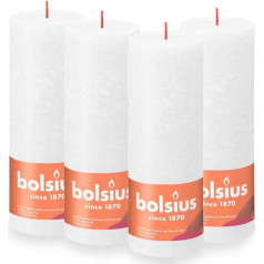 Bolsius Rustic Pillar Candles, baltas, 4 sveces, degšanas laiks 85 stundas, bez aromāta, dabīgs augu vasks, bez palmu eļļas, 19 x 7 cm