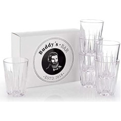 Buddy´s Bar - 6 augstas kvalitātes 200 ml Tritan plastmasas krūzītes, nesatur BPA, kristāla stikla izskats, izturīgas pret sadrupšanu, atkārtoti lietojamas trauku mazgājamā mašīnā, piemērotas mazgāšanai trauku mazgājamā mašīnā