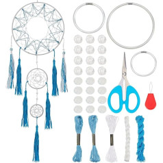 BEUNITONE Blau Träumen Fänger Kit Träumen Fänger Mauer Hängend Kit Mit Quaste Anweisung Inbegriffen Zum Schlafzimmer Mauer Dekor Hochzeit Party