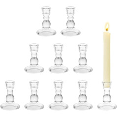 Hewory Kerzenhalter Glas Kerzenständer Stabkerzen: 10er Klar Stabkerzenhalter Glas Kerzenhalter Stabkerze, Klein Kerzenständer Glas Kerzenleuchter für Weihnachtsdeko Tischdeko Hochzeit Party Deko