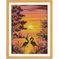 11CT Iepriekš iespiests izcirsts DIY izšūšanas komplekts ar krustiņu Pilnīgs iesācēju iesācēju komplektu klāsts - Crane Shadow at Sunset 39x51cm