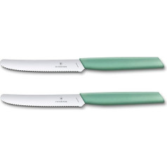 Victorinox, Swiss Modern Professional dārzeņu nažu komplekts, 2 gabali, īpaši ass asmens, zobaina mala, 11 cm, izturīgs plastmasas rokturis, nerūsējošais tērauds, piparmētru zaļš