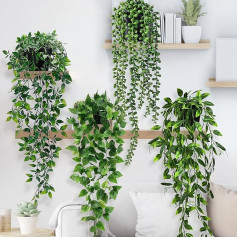 WINAROI Pack of 4 Artificial Hanging Plants, искусственные растения, листья эвкалипта с горшками, необслуживаемые искусственные растения виноградная лоза кр