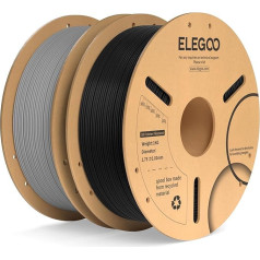 ELEGOO PLA+ filaments 1,75 mm, melns, pelēks, 2 kg, PLA Plus 3D printeru filaments, cietāks un izturīgāks 3D drukas materiāls, izmēru precizitāte +/-0,02 mm, saderīgs ar FDM printeriem (2)