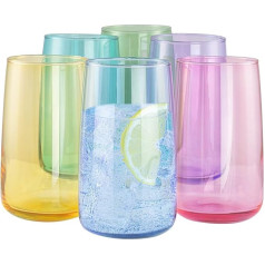 TREND FOR HOME Penelope dzeramo glāžu komplekts 490 ml Krāsainu glāžu komplekts 6 dzeramo glāžu komplekts Lielas ūdens glāzes Kokteiļu glāzes Bezalkoholisko dzērienu trauki