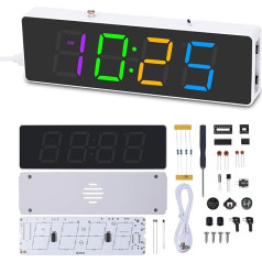 PEMENOL 4 ciparu digitālais DIY pulksteņa amatniecības komplekts Montāžas prakses elektronisko modinātāju komplekts RGB krāsains LED digitālais pulkstenis ar akrila korpusu Praktiskais komplekts iesācējiem, studentiem un DIY entuziastiem