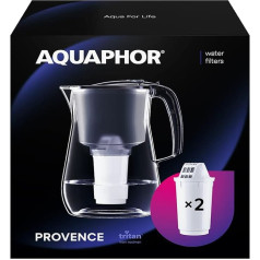 AQUAPHOR Provence ūdens filtrs balts, ieskaitot 2 A5 filtrus ar magniju, karafe 4,2 litriem, liels ūdens dozators ar stikla izskatu, samazina kaļķakmens un hlora daudzumu, galda ūdens filtrs, stilīgs