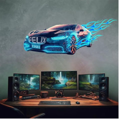 tjapalo® vz47 Sienas uzlīme Gamer ar nosaukumu Gaming Picture Car Sienas uzlīme Car Bērnu istaba Gaming Wall Tattoo Teenager istaba Boys Sienas Picture Cars Izmēri Name: W 58 x H 22 cm