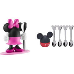 WMF Disney Minnie Mouse olu kauss ar karoti, 14 cm, smieklīgs olu kauss bērniem un Disney Mickey Mouse šeikera komplekts, 5 gabali, sāls maisītājs ar 4 karotēm, Cromargan pulēts nerūsējošais tērauds