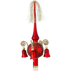 Lauschaer Glas Christmas Tree Topper with Bells Matte Red Wound Length Approx. 28 cm Diameter 7 cm Mouth-Blown Hand-Decorated Leonian Wire