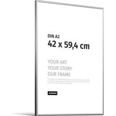 JUNOMI® Attēlu rāmis DIN A2 (42 x 59,4 cm) Alumīnija krāsa Sudraba (matēts) Sienas apdare Metāls ar akrila stikla attēlu rāmi Metāls