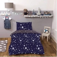 DREAMSCENE Bettwäsche-Set mit Galaxy-Motiv, Marineblau, grau, weiße Sterne, für Einzelbett