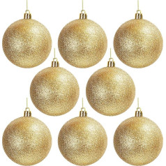 Belle Vous 8 zelta eglīšu rotājumu komplekts - 7,8 cm - Ziemassvētku eglīšu rotājumi Glitter Golden Christmas Baubles ar virteni, kas paredzēta Ziemassvētku eglīšu rotājumiem &