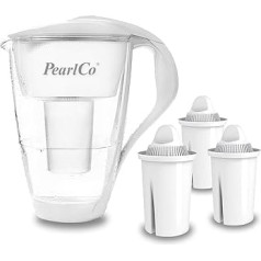 PearlCo stikla ūdens filtrs (balts) ar 3 filtru kārtridžiem (saderīgs ar Brita® Classic)