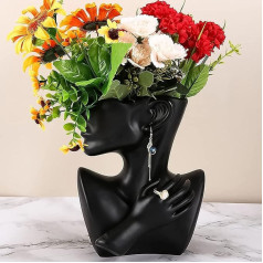 MENAYODA Modern Vase Face Statue Ceramic Flower Pot Head Art Decoration Mājas apdares puķu vāzes Pampas Grass Dzīvojamā istaba Guļamistaba (melna)