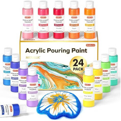 Shuttle Art Metallic Pouring Acrylic Paint Set, 24 Pieces Acrylic Pouring Colours in Bottles (60 m / 2 oz) with Silicone Oil, Pre-Mixed Acrylic Paints Pouring for Canvas Wood Stone Paper Art Supplies