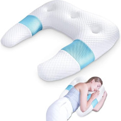 SAHEYER Side Sleeper spilvens, U-veida atmiņas putu kakla spilvens, ergonomisks ortopēdiskais kakla atbalsta spilvens ar ausu turēšanas zonām, gultas spilvens kakla un plecu sāpju mazināšanai (zils)