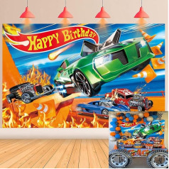 Racing Happy Birthday Backdrop Cartoon Hot Car Party Background Kids Boys Birthday Racing Car Theme Banner Dekorācijas piederumi 20,3 x 1,8 m