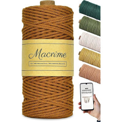 Macrime Premium makrame dzija Caramel | 3 mm x 100 m | Instrukcijas / Ebook | 100% dabīgā kokvilna | 4 pavedieni pītas kokvilnas dzijas | DIY makrame dzija amatniecībai