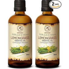 Citronzāles eļļa, 2x 100 ml, Cymbopogon Flexuosus, Indija, 100% dabīga un tīra citronzāles ēteriskā eļļa aromterapijai, aromadifuzoriem, eļļas degļiem, telpu aromātam