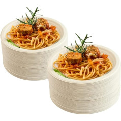 AHPYEUHK Papīra šķīvji Pack of 120 Party Plates 22,8 cm Kompostējami vienreizlietojamie šķīvji Round cukurniedru bagases vienreizlietojamie trauki Natural Biodegradable Party Tableware Vienreizlietojamie šķīvji Party Camping BBQ