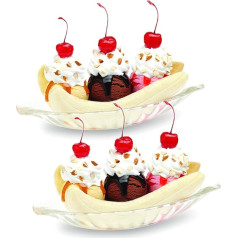 binsakao Banana Split trauciņi, stikla saldējuma trauciņi Sundae trauciņi, deserta trauciņi Augļu plate, caurspīdīgi, 2 gab., 180 ml, komplekts, 180 ml