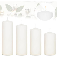 Candelo Набор из 4 свечей Christmas Ambience Pillar Candles - White - 12/14/16/18 см - Рождественские свечи для венка Адвента - Свечи для украшения Рождества