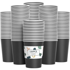 YANGTE Pack of 120 Black Paper Cups, vienreizlietojamie ballīšu kausi, bioloģiski noārdāmie dzeramie kausi kāzām, bērnu DIY, ballīšu piederumiem, kafijai, tējai, karstiem un aukstiem dzērieniem - 250 ml