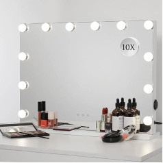 WAYKING Hollywood Lighted Makeup Mirror with 12 LED Lights, Touch Control, Large Cosmetic Mirror, 3 Light Modes, Table Makeup Mirror for Dressing Table, White