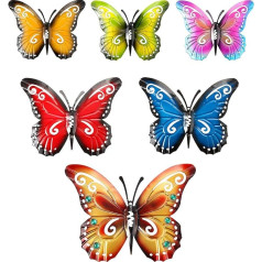 6 Pieces Metal Butterfly Wall Art Metal Butterflies Wall Decoration Sculpture 3 Sizes Inspirational Wall Hanging Butterfly for Indoor and Outdoor Decoration, 6 Colours